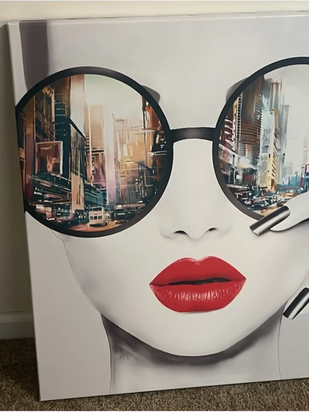 No Boundaries Red Lip Sunglasses Cityscape Canvas Art